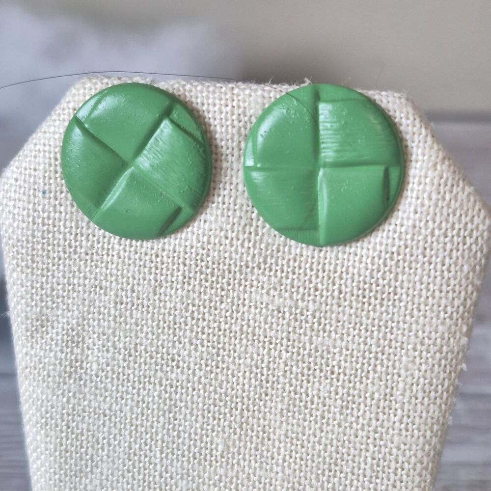 Vintage Green 1980s Button Earrings
